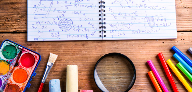Image of math notebook and creative tools