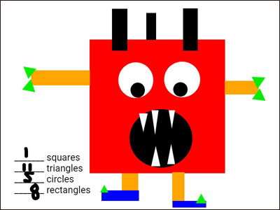 image of student-created monster built from triangles, squares, circles, and rectangles